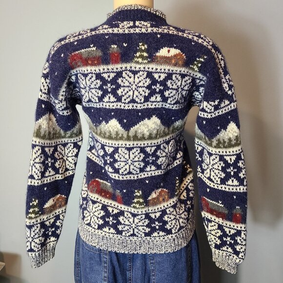 Vtg Woolrich Sweater Womens Medium Fair Isle Cottage Farm Wool Handframed 90s - Picture 6 of 11